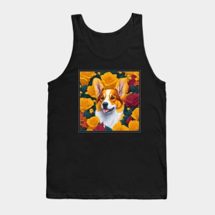 Dogs, corgi and flowers, dog, seamless print, style vector (yellow version 2 corgi) Tank Top